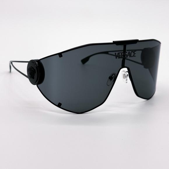 NEW VERSACE MOD 2268 1433/87 SHIELD VE2268 143387 BLACK METAL UNISEX SUNGLASSES - Picture 4 of 11